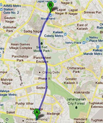  Location of Delhi BRT Corridor on J. B. Tito Marg from Mool Chand to Ambedkar Nagar