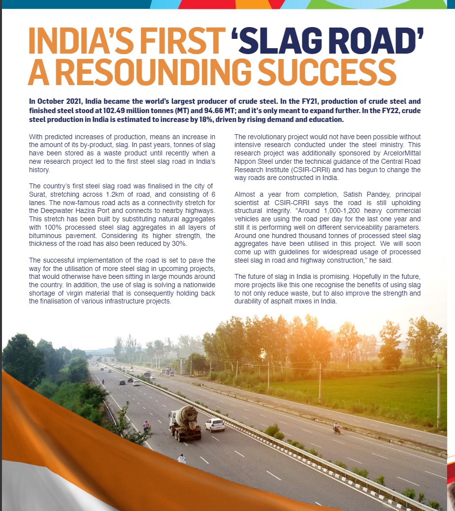 Australian Slag Association biannual magazine covered the success story of steel slag road 