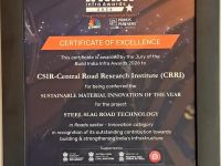 Proud moment  CSIR-CRRI for winning sustainable Material Innovation of the Year for Steel Slag Road Technology at the Build India Infra Awards 2026. 
